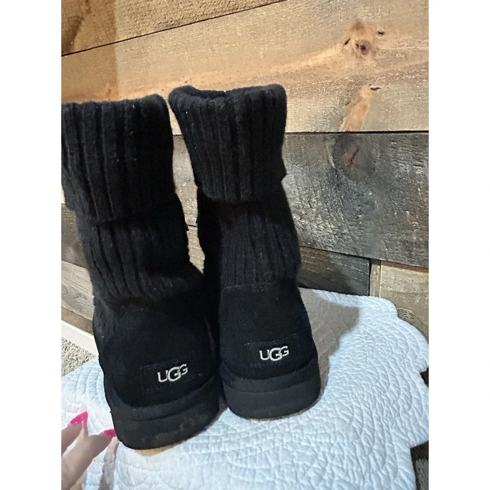 UGG Reverie Black Knit Logo Fold Over Boots 1105709 Womens Size 10